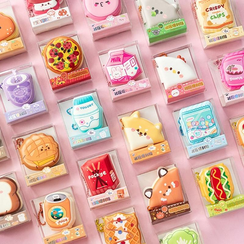 4PCS Cartoon Sticky Notes Features Soft Touches Portable Chain Attaches Note Pad for Convenient School Office Use