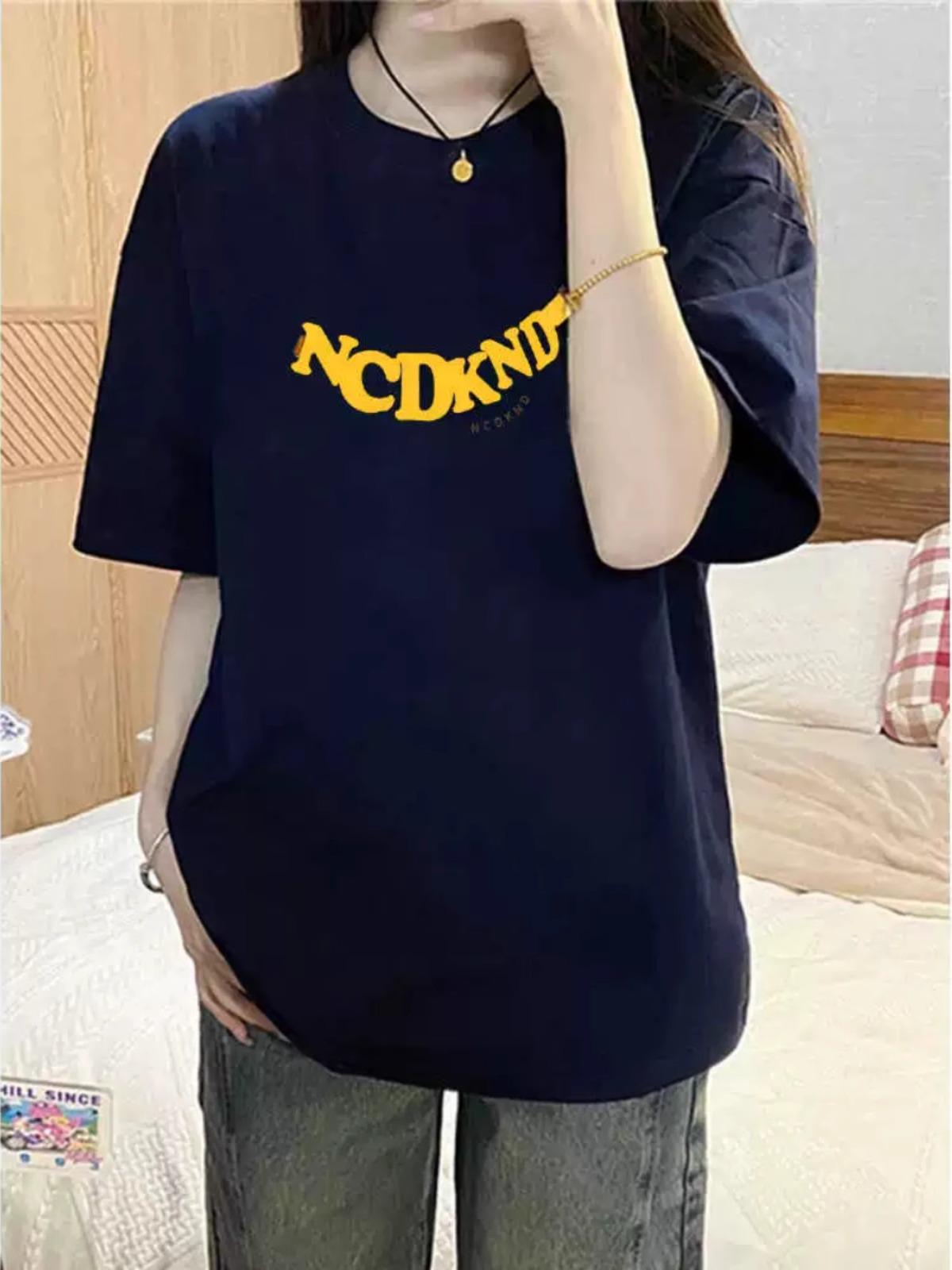 

2025 Summer Women s Navy Blue Heavyweight Cotton Loose Short-Sleeve T-Shirt XXL абрикосовий