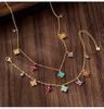 Vietnam Gold Minimalist Four-Leaf Clover Necklace & Zircon-Inlaid Flower Bracelet Set
