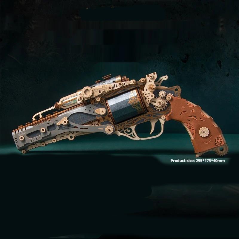 Puzzle 3D en Bois DIY Modèle à Assembler Revolver à Vapeur Kits de Construction Jouets Éducatifs Pour Enfants Filles Cadeau d'Anniversaire Décoration