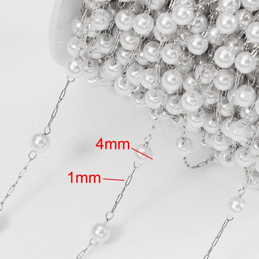 

2M Stainless Steel Link Chain with Imitation Pearl Ball Beads Chains for DIY Beaded Necklace Bracelet Jewelry Making Findings 2meters
