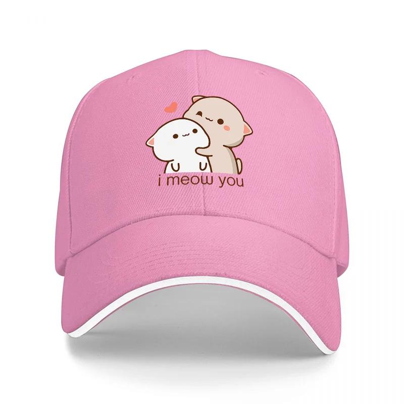 Cute Cat and Ghost Design Baseball Cap Black Adjustable Hat with Adorable Cartoon Print for Casual Wear and Fashion Statements