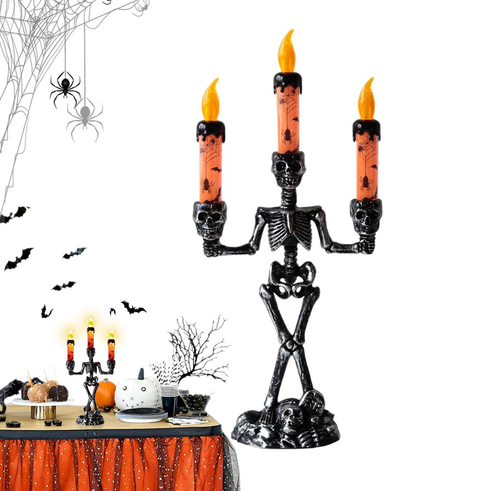 Halloween Decor Candles LED Skull Flickering Flameless Candles Spooky Halloween Candlesticks Light Home Decoration For Party