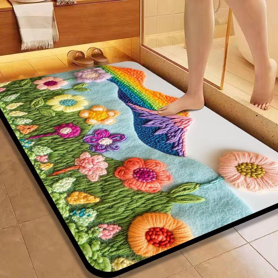 

WTEMPO Home entrance Door Mat 3D Rainbow Flower Carpet Bathroom Toilet Non Slip Foot Mat 50*80cm