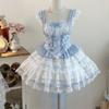 Toku and Yu Camisole Mini Gothic Lolita Ribbon Tiered Lolita Jumper Mori Sickly Perfect for Tea School and Events Skirt, Girls' Skirt, Palace-Style,