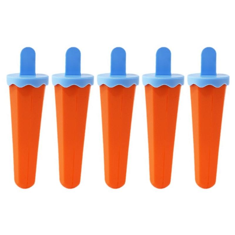 

5 шт. многоразовых силиконовых форм для мороженого с защитой от капель, легкосъемные силиконовые формы для фруктового мороженого, многоразовые формы для леденцов на палочке оранжевый