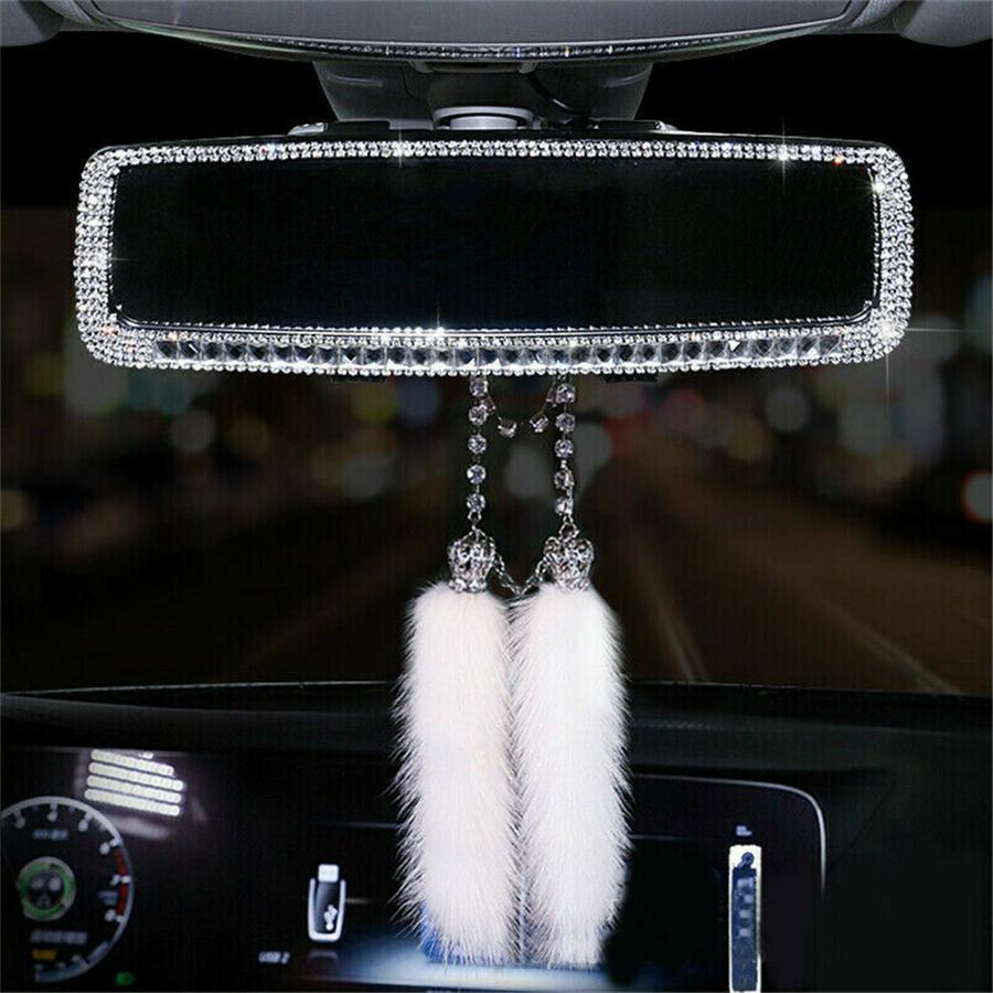 Sparkle Diamond Car Interior Rearview Mirror Bling Rhinestone Decor Accessories