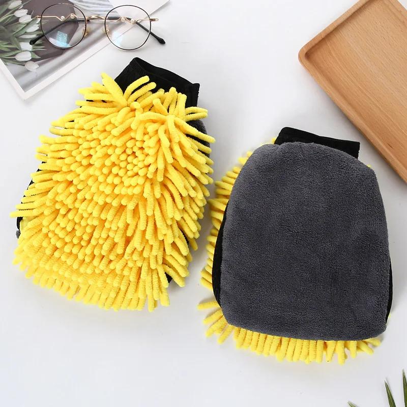 Gants de lavage de voiture en microfibre Chenille, gant imperméable, dos en maille douce, gant Double face, brosse de détail de cire, outil de nettoyage de voiture