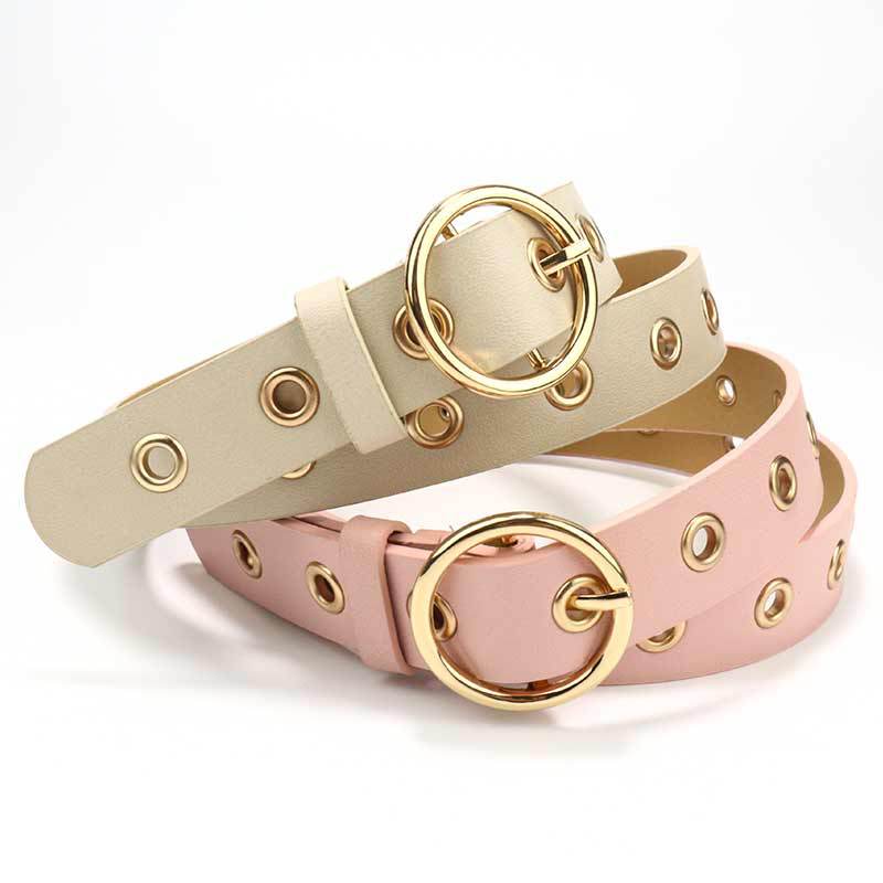 Women'S Belt Women'S Decorative Jeans Belt Round Buckle Hollow Air Eye Belt