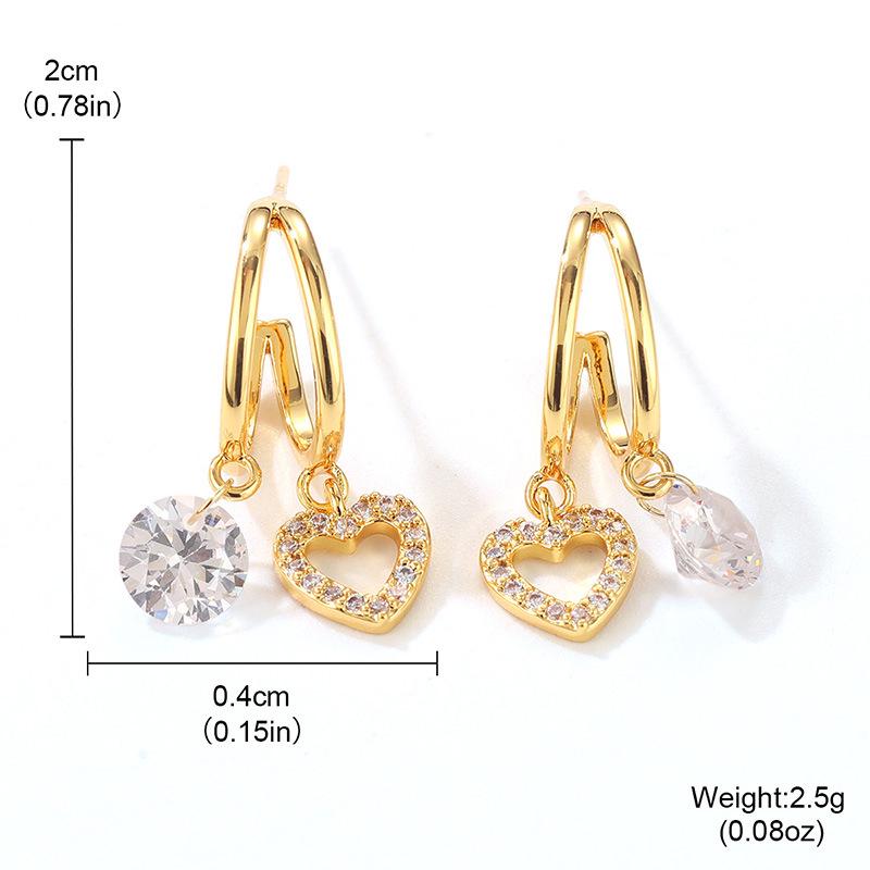 

Heart Stud Zircon Dangle Earrings: Korean Light Luxury, Fashionable, Simple, Gold