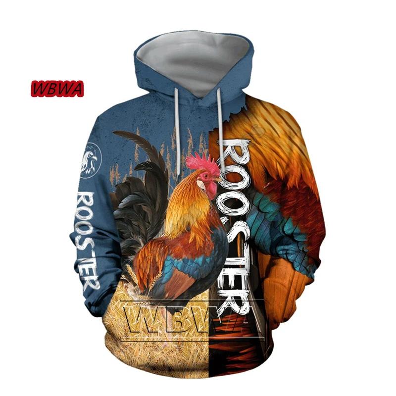 Krásná unisexová luxusní mikina s kapucí s celoplošným 3D potiskem kohouta, pánská mikina, pulovr, ležérní bunda Harajuku, tepláková souprava