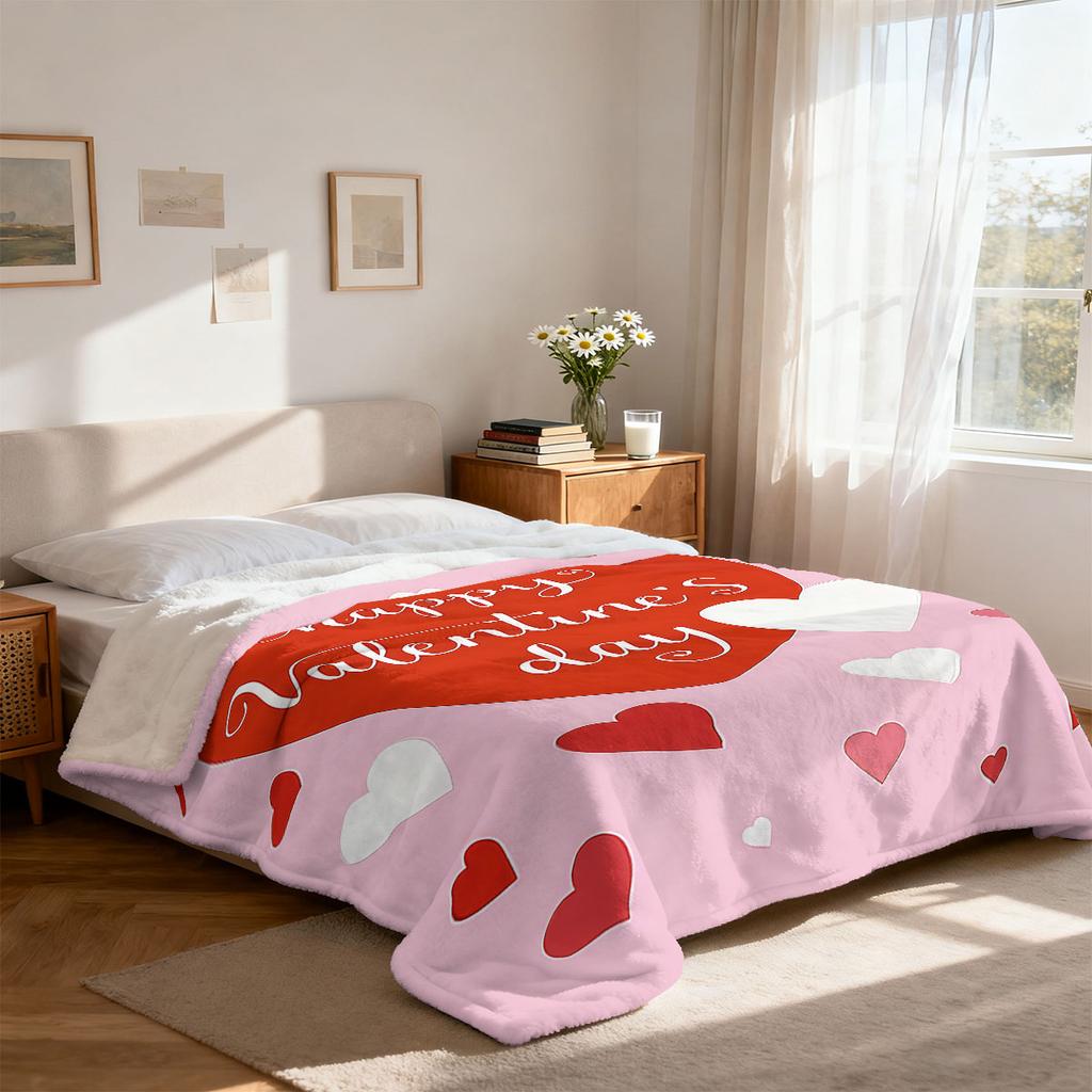 1 Stück Valentinstag Rosa Liebesdruck Flanelldecke Mehrere Größen Sofa Nickerchen Freizeitdecke Weich und Bequem Maschinenwaschbar