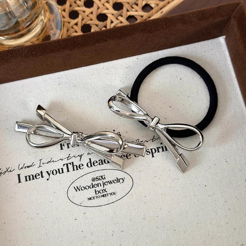 Sweet Cool Metal Bow Hairpin Headband for Womans Girls Temperament Hair Clips Fashion Barrettes Rubber Band Hair Accessories NEW