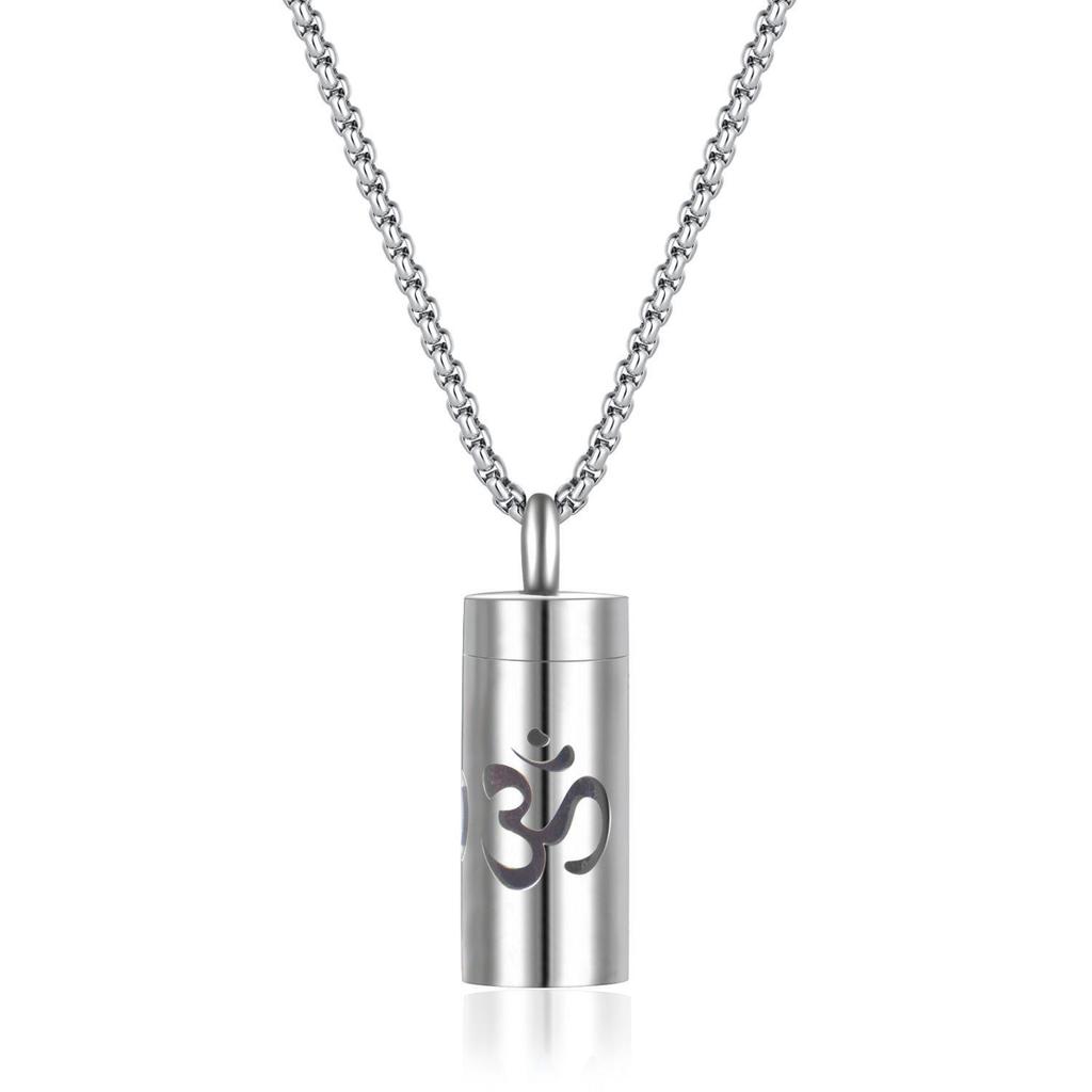 Stainless Steel Aromatherapy Pendant Necklace with Hollow Cylinder and Cross Pendant