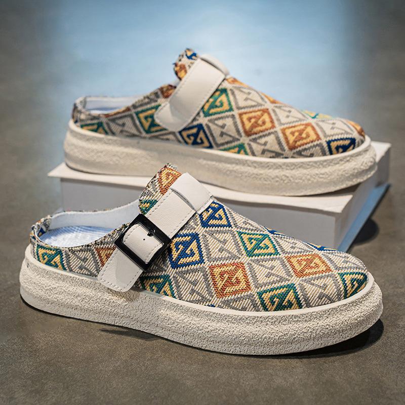 

Summer breathable retro men s half-toboken slippers sports large size light foot cover one pedal sandals 39 хаки