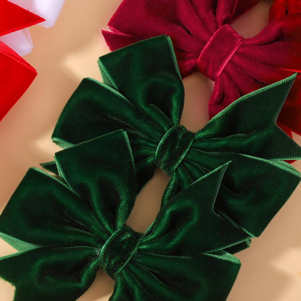 For Baby Girls Vintage Christmas Red Green Bowknot Barrette Hair AccessoriesHandmade Velvet Bow Hair Clips