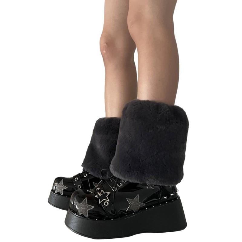 Women Furs Leg Warmer Winter Furry Long Boot Cuffs Fuzzy Shoe Cover Party Costume for Holiday Festival Performances Play