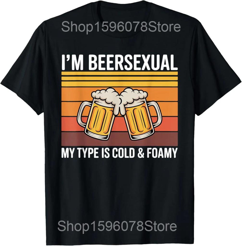 I'm Beersexual Beer Drinking LGBTQ Pride Funny Beer Lover's T Shirts Men Cotton Streetwear Short Sleeve Unisex Loose Clothing