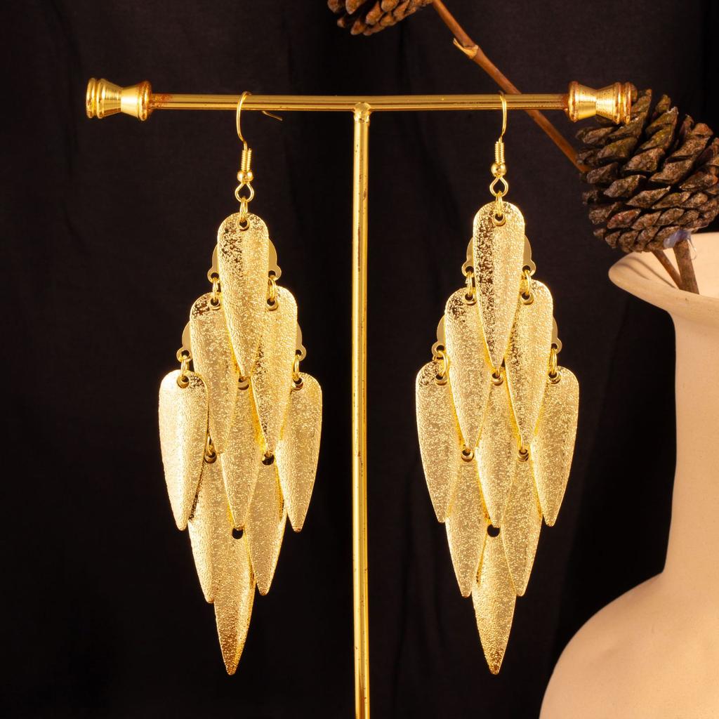 Personalized Indian Baroque Retro Wind Willow Leaf Long Women'S Earrings Hollow Love Multi-Layer Fringed Earrings
