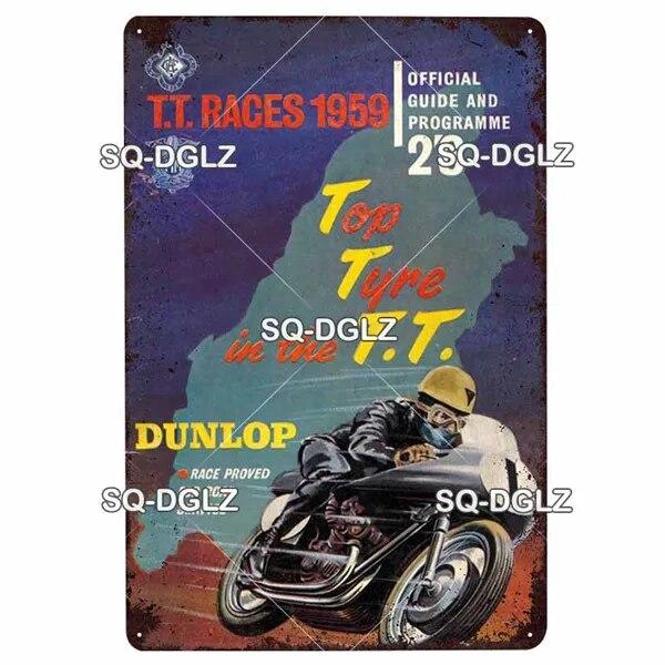 Mfoever Tin Motorcycle Metal Sign Vintage Plaque Poster Tin Sign Wall Decor For Bar Pub Club Retro TT Racing Poster Gift