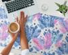 Non-slip Protective Desk Mat with Feather and Dot Pattern 120X60 Cm