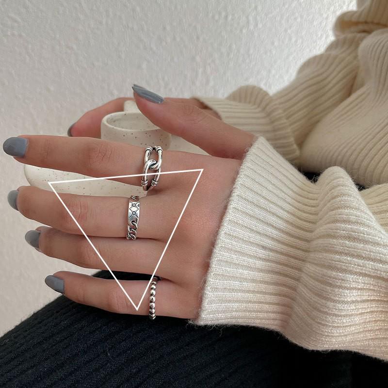 Korean S925 Sterling Silver Retro Design Ring for Women - Non-Fading, High-End Chain Style Finger Jewelry