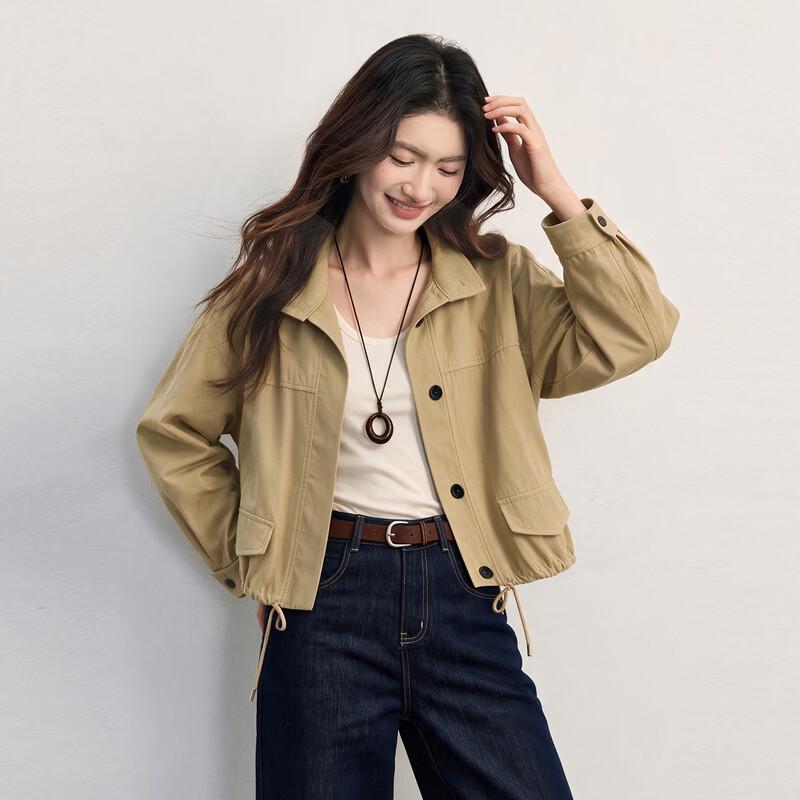 SLLSKY Women's Utility Stand-Collar Cropped Jacket