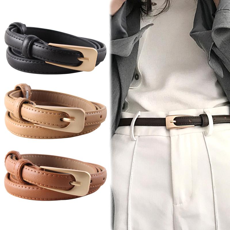 Women'S Waist Belt Vintage Minimalist Thin Belt Casual Versatile Needle Button Belt For Skirts Jeans Decoration Waist 100%Buckle