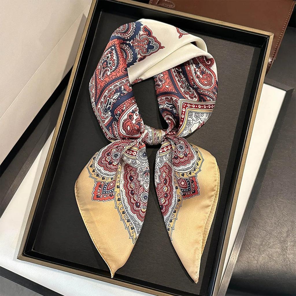 New Paisley Print Silk Scarf For Women Square Hijab Soft Neck Tie Female Fashion Decoration Silk Headscarf 70*70Cm Kerchief