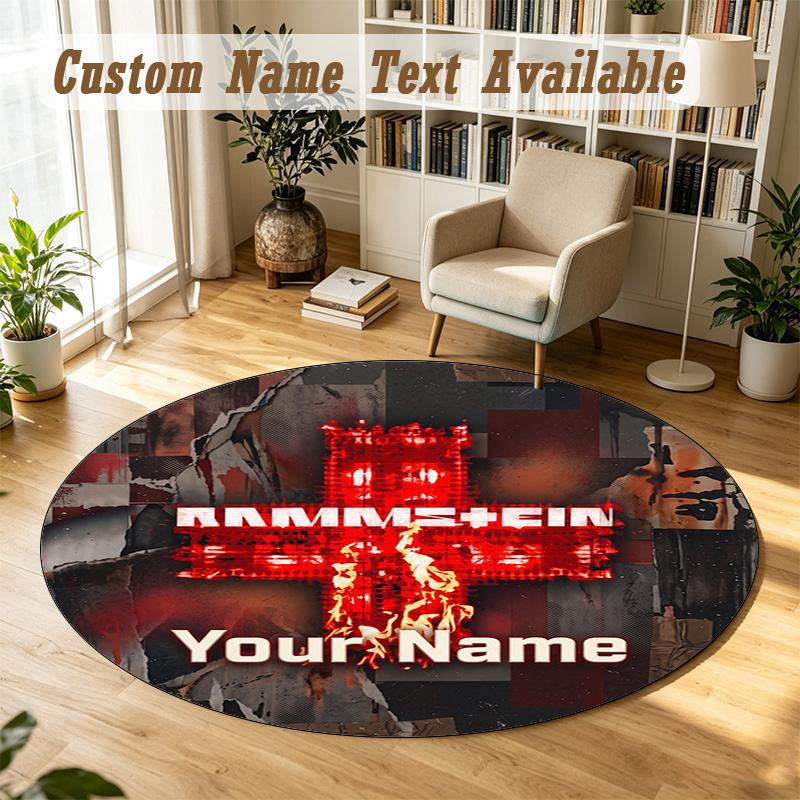Round Rug Custom NameRammstein Pattern Non Slip Carpet Home Floor Decor