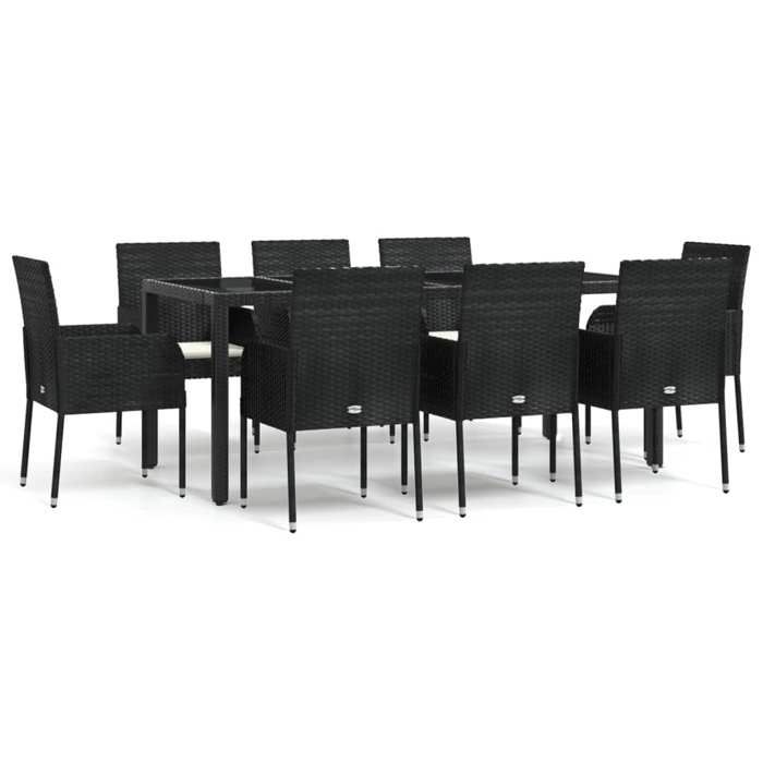 VidaXL Ensemble à manger jardin 9pcs et coussins noir résine tressée, ensemble de salle à manger, ensemble de salle à manger 3185004