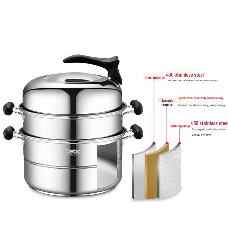 Debo 28cm Edelstahl Doppelschicht Dämpfertopf