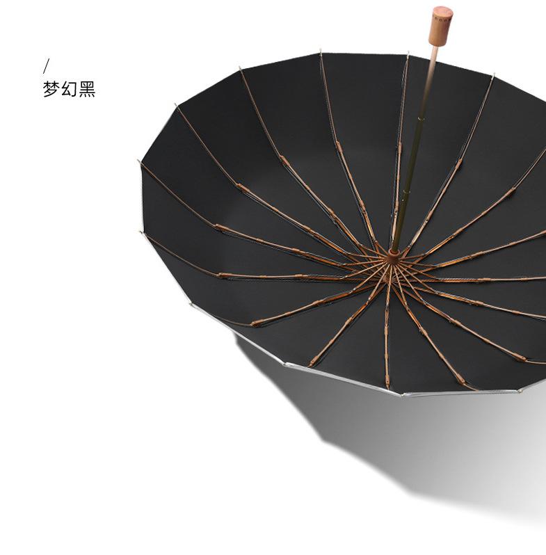 16 bone titanium silver folding umbrella, three-fold retro wood handle sun protection and UV protection dual-purpose sun umbrella