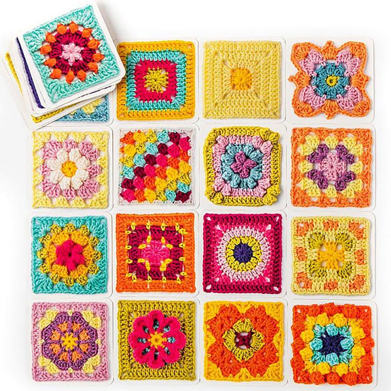 50Pcs/Box Mix Matchs Designs The Granny Square Card Decks Knitting Kit For Adults Diy Grandma Knitted Pattern Set