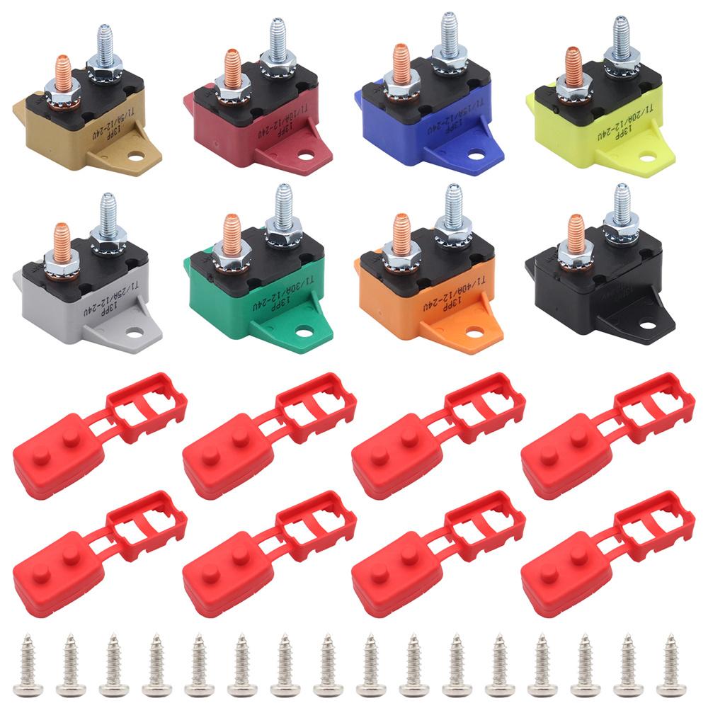 8pcs Auto Reset Circuit Breaker with Cover 12V - 24V 5A-50A For Car RV Marine Boat