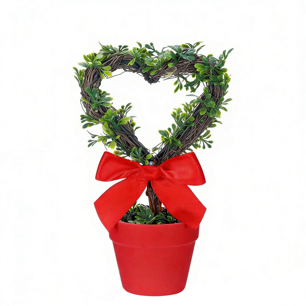 8-inch Artificial Heart-shaped Potted Plant With A Pot, Small Simulated Tree, Perfect For Valentine's Day Decoration.