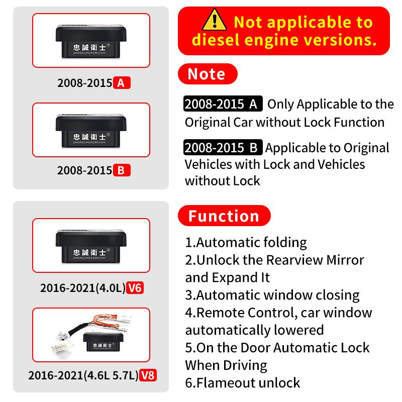 For Toyota Land Cruiser 200 Automatic Window Close Rearview Mirror Folding Locking Door OBD Data Module Modification Accessories