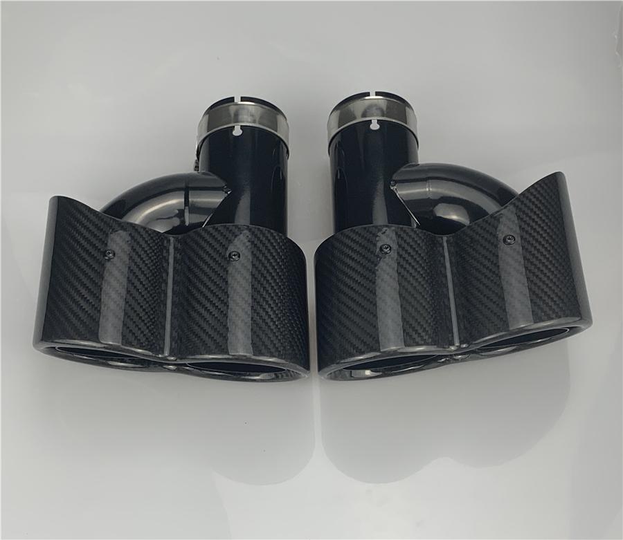 Universal H Style Pair 63mm Inlet 3D Glossy 100% Real Carbon Fiber Car SUV Conjoined Dual Exhaust Pipe Tail Muffler Tip