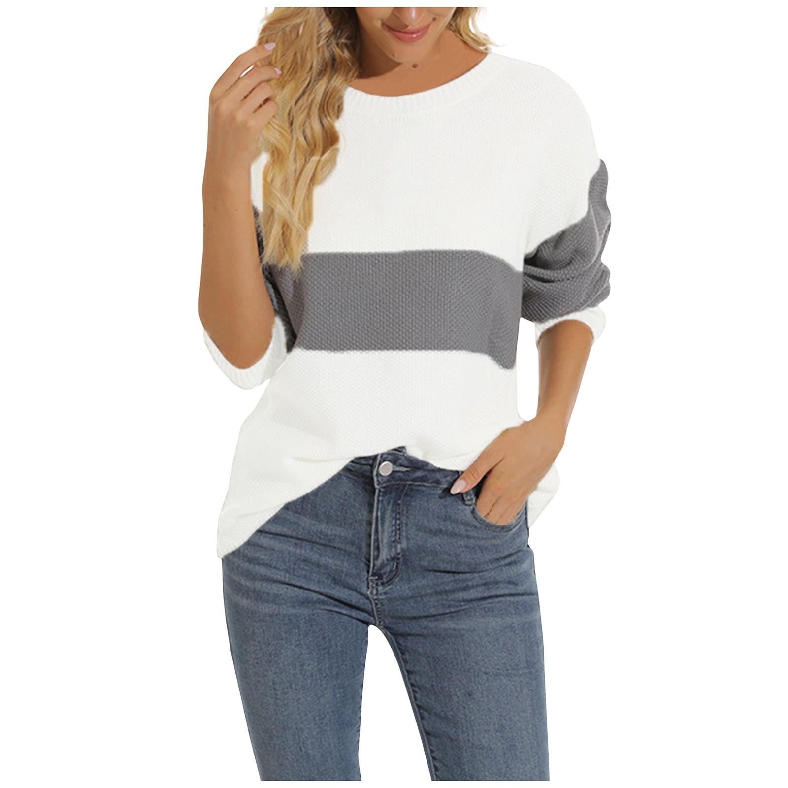 

Женский модный трикотажный свитер с круглым вырезом и длинными рукавами в стиле пэчворк XL белый