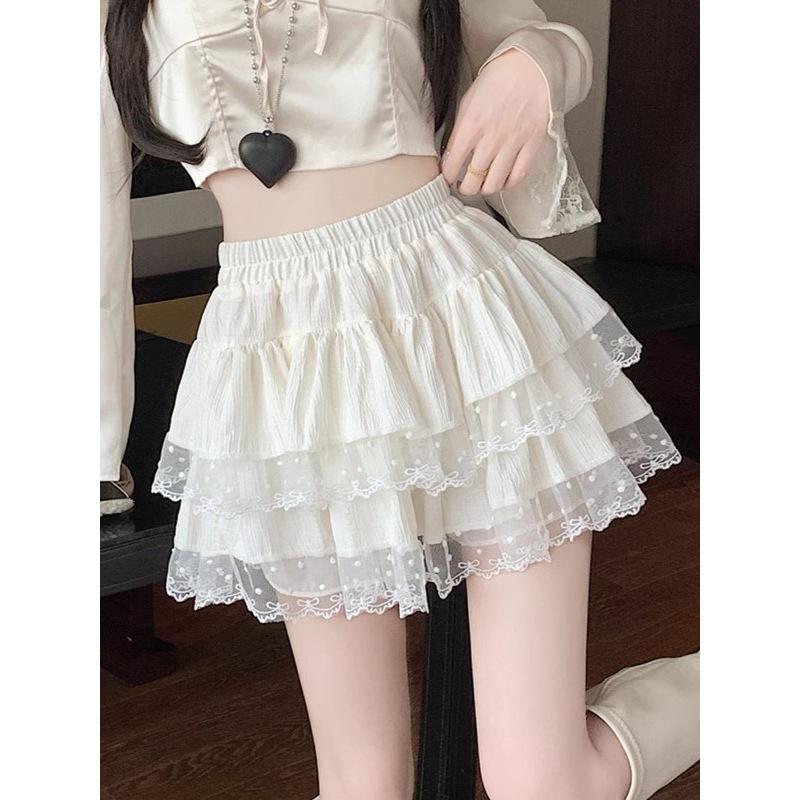 White ballet lace cake skirt female spring and summer thin sweet puffy skirt