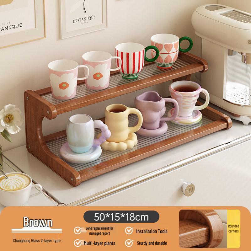 Solid Wood Multi-layer Teacup Display & Storage Rack for Desktop or Countertop