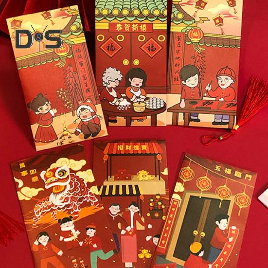 6Pcs Chinese New Year Red Envelopes 2025 Lunar Yera of The Snake Red Money Pocket Spring Festival Lucky Hong Bao