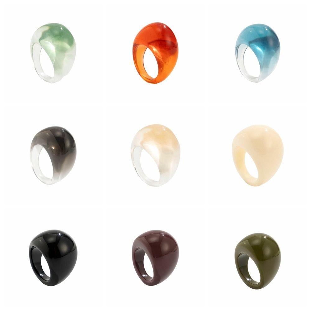 Dome Acrylic Geometric Ring Candy Color Irregular Ring Retro Transparent Resin Ring  Gift