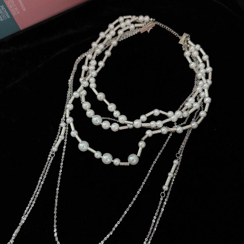 Layered Pearl Tassel Necklace Women Vintage Long Pendant Chain Statement Collarbone Jewelry 2025