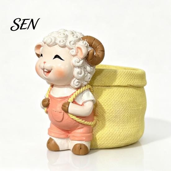 Cute Lamb Succulents Planter Planter, Cartoon Sheep Carring Bag Plant Pot, Small Pot for Gift Resin Flower Succulents, Houseplants, Desk Decoration