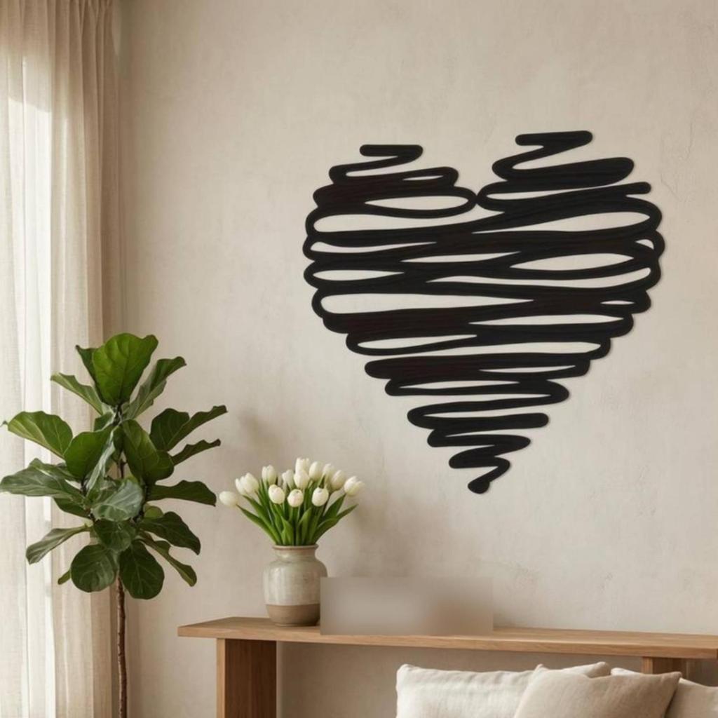 Metal Heart Wall Decoration Black Scribble Art Simple