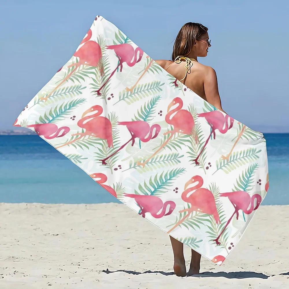 Flamingo & Floral Print Beach Towel - Soft Absorbent Towel for Summer Fun, Vibrant Designs for Everyday Use and Comfort