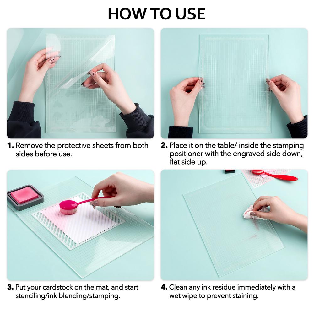 A4 Klares klebriges Photopolymer-Matte mit 1/4" Gitter & cm und Zoll Doppel-Skalen für Schablonenstempel, Zeichenvorlage | Wiederverwendbar Anti-Rutsch