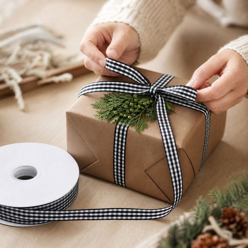 Plaid Ribbon with Polyester for Christmas Gift Wrapping, Crafts and Hair Bows, 1 45 m