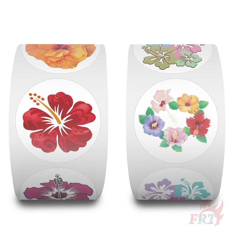 500Pcs/Roll Hibiscus Flowers Kids Rewards Stickers - DIY Scrapbooks Album Decor Sealing Label Decals